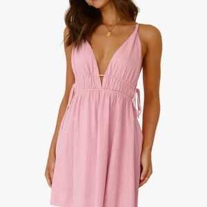 Pink Sleeveless V-Neck Dress